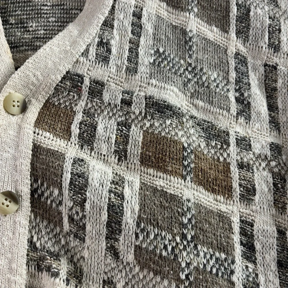 Vintage Florence Tricot 80s Italy Grandpa Cardigan XL Plaid Knit Button Sweater